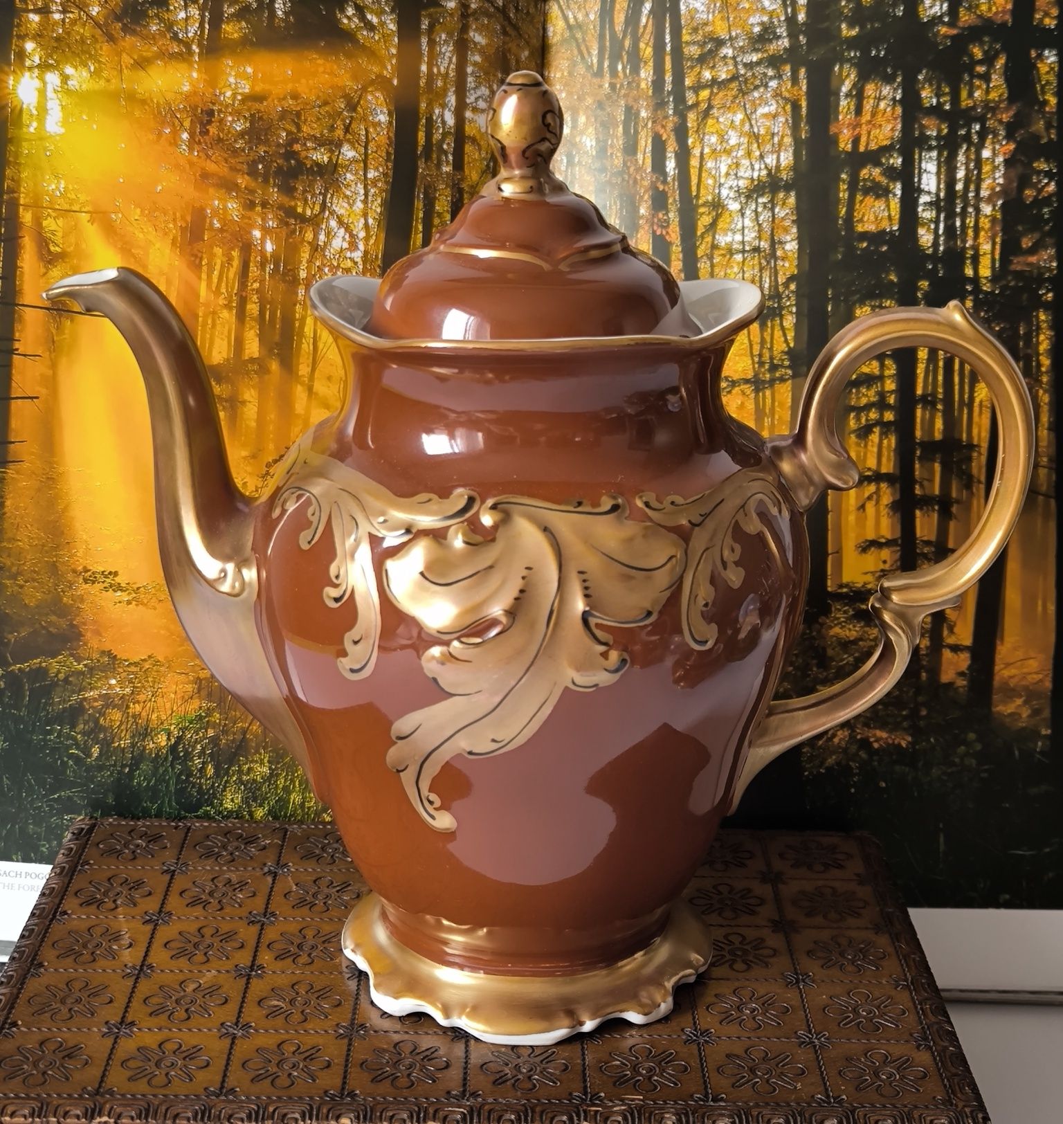Serwis do kawy złoty liść Fryderyka Wawel piękna stara porcelana
