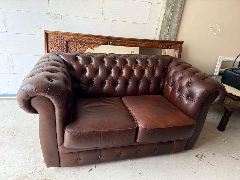 Komplet Wypoczynkowy Skórzany Skóra Chesterfield Londyn Angielski