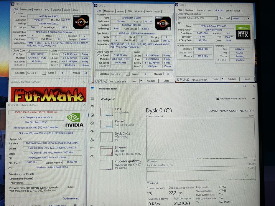 Komputer RTX 3070/ R5 5600/ 16GB RAM/ 512GB SSD/Win 11/Wifi/Bluetooth