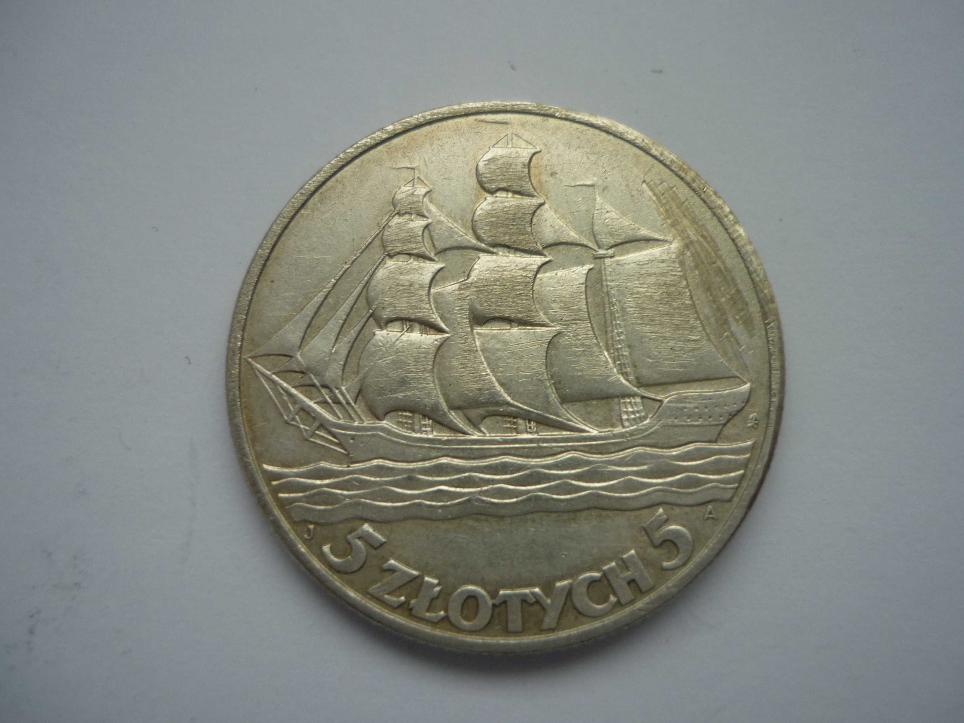 Moneta 5 złotych 1936 r. Polska srebro Żagiel