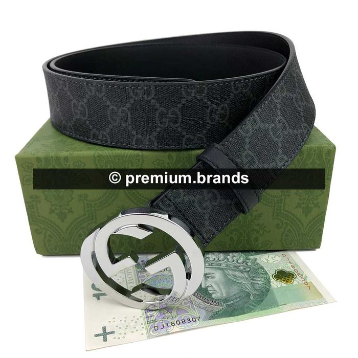 Pasek Gucci GG Supreme czarny długość całkowita 110 cm (rozmiar 95)