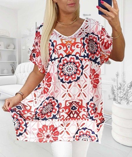 Bluzka, tunika plus size, asymetryczna, dekolt, 50/52/54/56