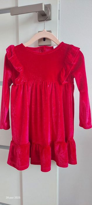 Czerwona sukienka welurowa 86 cm