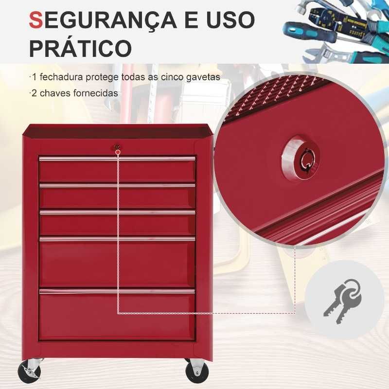 CARRINHO DE FERRAMENTAS COM 5 GAVETAS 61,5X33X85CM