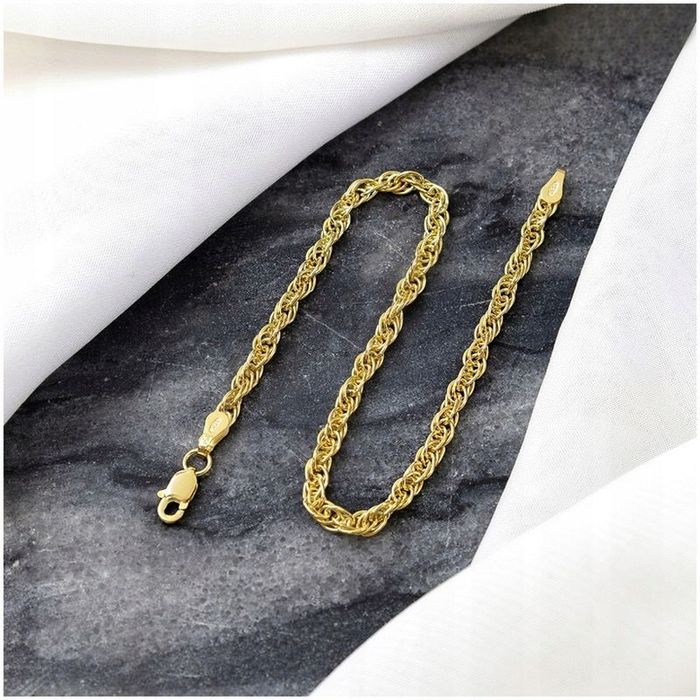 Złota Bransoletka Damska Splot Kordel Srebro Próba 925 Pozłacana 20 cm