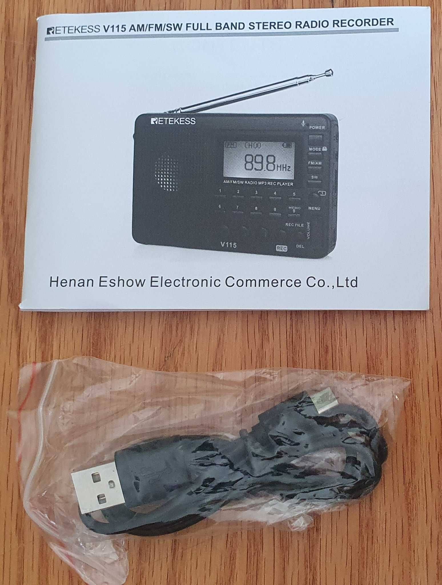 Rádio digital portátil, bateria recarregável FM, AM, SW, MP3, SDCard..