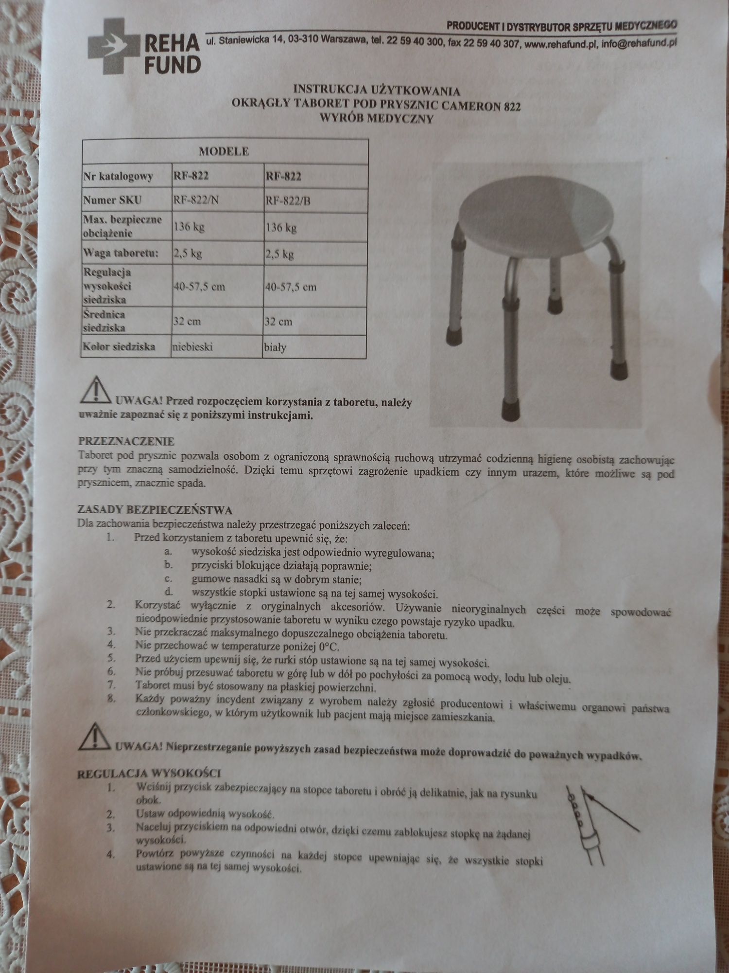 Okrągły taboret pod prysznic