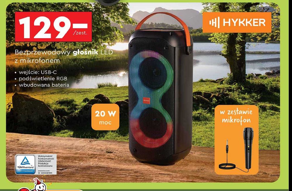 HYKKER głośnik bezprzewodowy Karaoke Bluetooth LED z mikrofonem