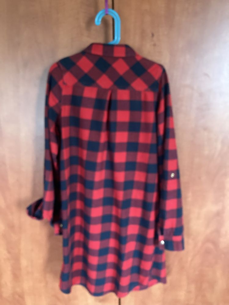 Długa koszula, tunika flanelowa czarno-czerwona krata YD, rozm. 158