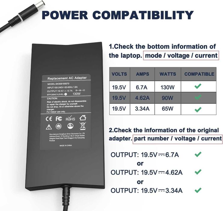ładowarka do laptopa Dell 130 W, zasilacz sieciowy do Dell 130 W
