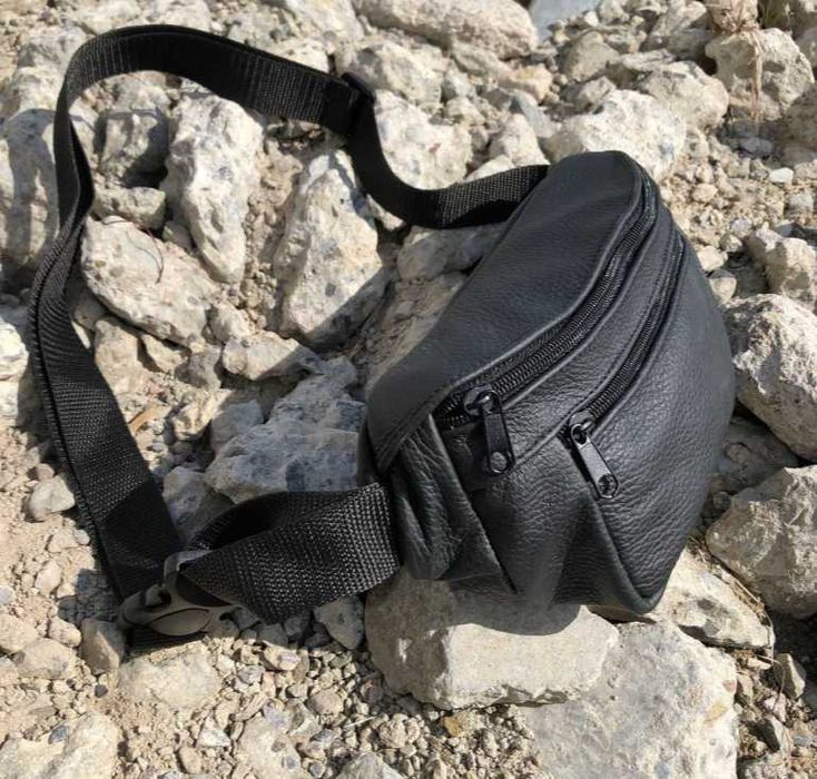 Шкіряна бананка, чоловіча сумка 3 відділення