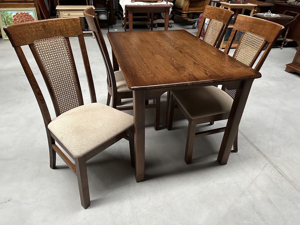 Ładny dębowy stół 120cm+ 4 dębowe krzesła