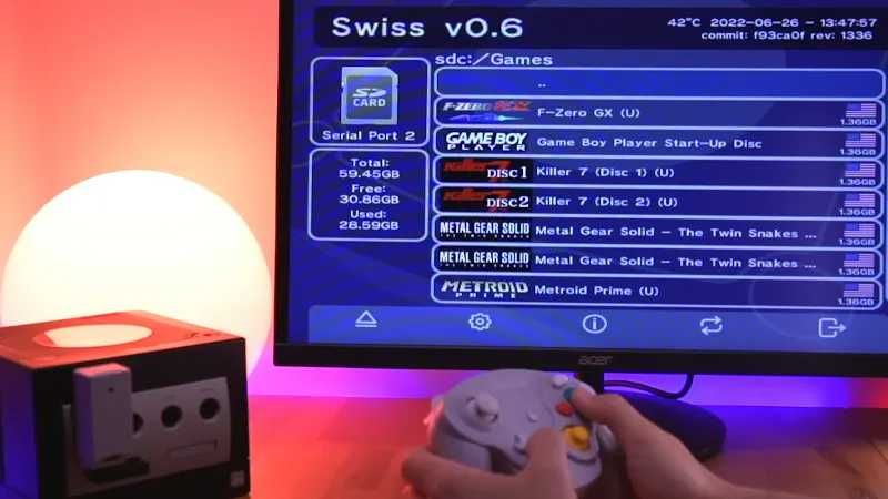 Gamecube Desbloqueada com cabos e comando