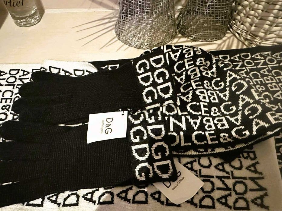 шапка шарф Dolce&Gabbana черные белые