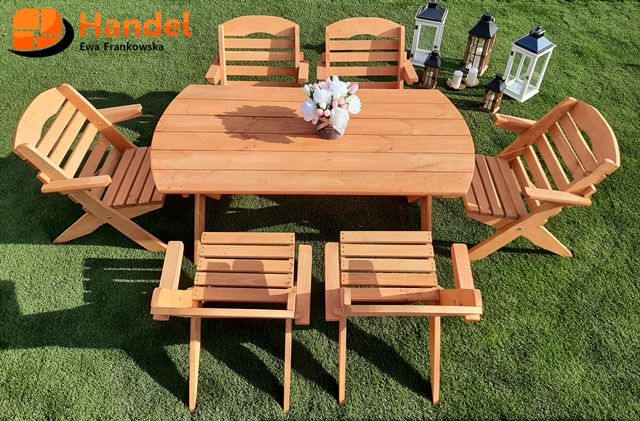 Meble ogrodowe składane drewniane naturalne stół krzesła ławka zestaw
