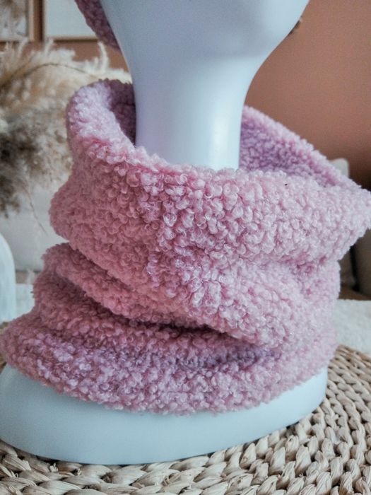 Komplet zimowy baranek pudrowy róż