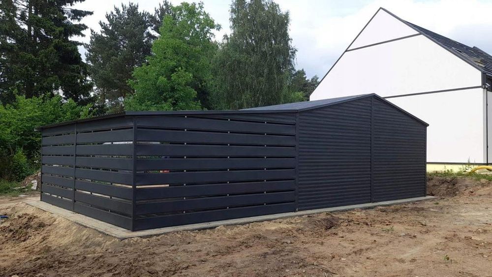 garaż blaszany z wiatą garaże drewnopodobne garaż