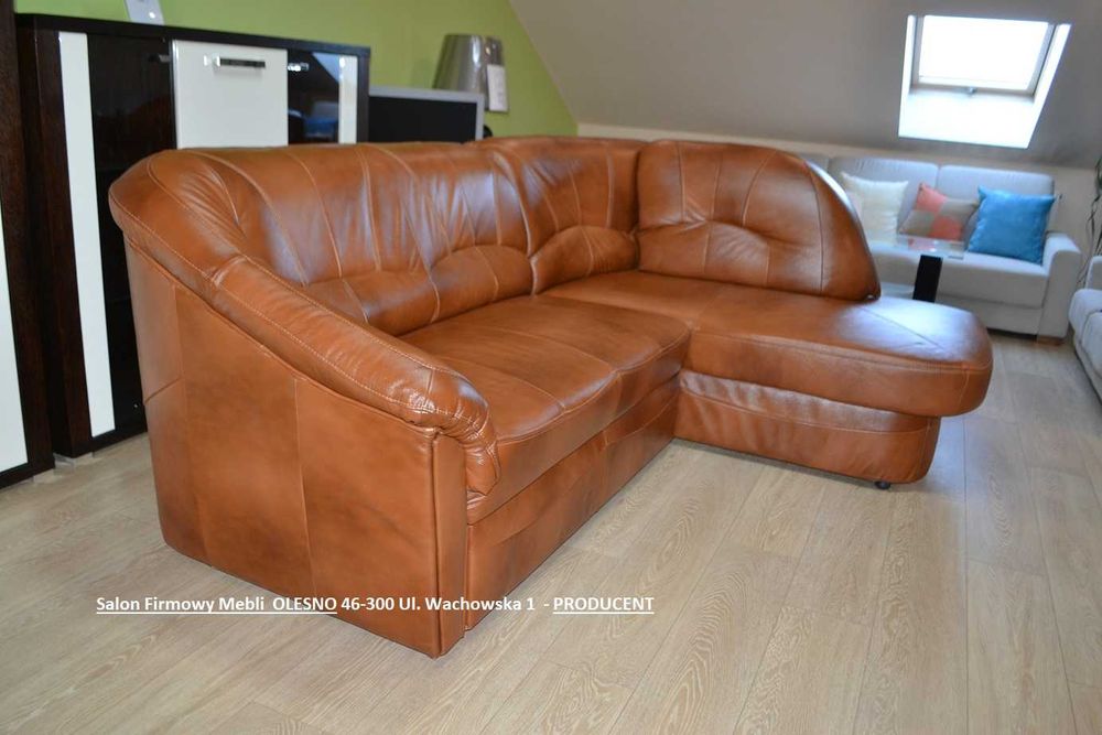 Nowy Narożnik 225x170cm ze Spaniem YARDEK, SKÓRA NATURALNA, -33%