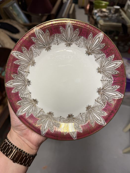 Trio porcelanowe Elfeinbein Bavaria herbata kawa bordo złote śniadanie