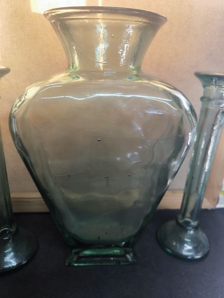 Conjunto vaso vidro verde - decoração