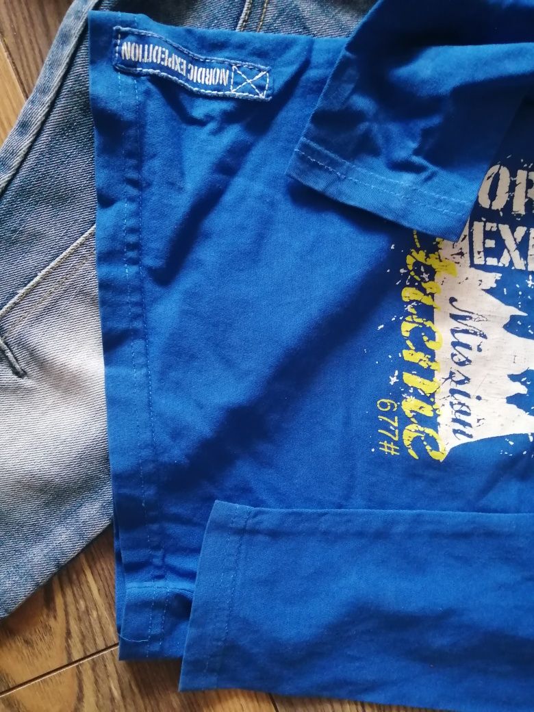 Zestaw, komplet, spodnie jeansowe, wytarte f&f, bluzka niebieska
