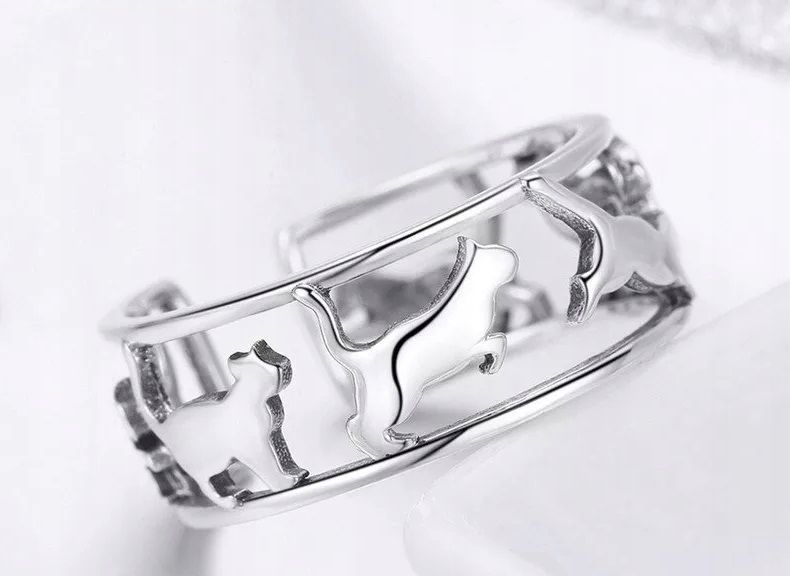 Kot damski pierścionek srebrny 925 otwarty prezent