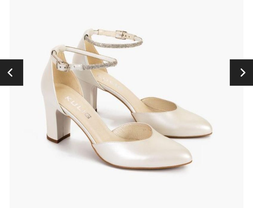 Perłowe skórzane sandałki ślubne Kulig