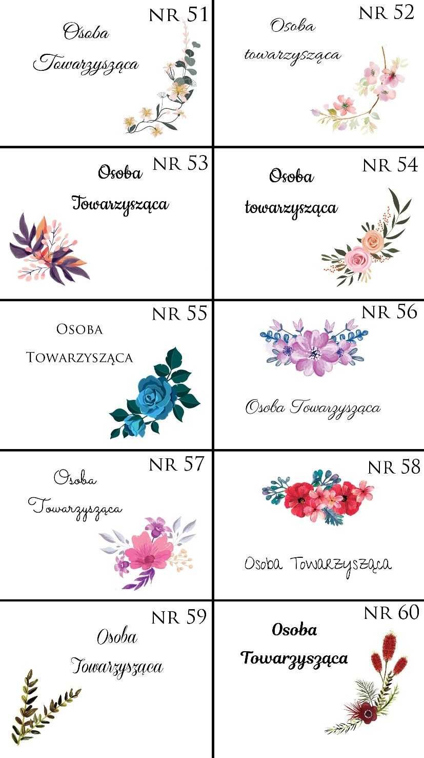 Winietki na ślub wesele 18stkę dużo wzorów kwiatowe chrzest roczek