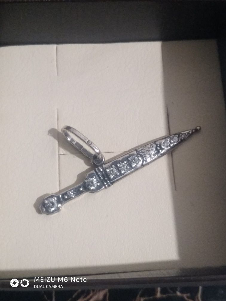 Серебро серебряный кулон подвес меч с фианитом,  цирконом