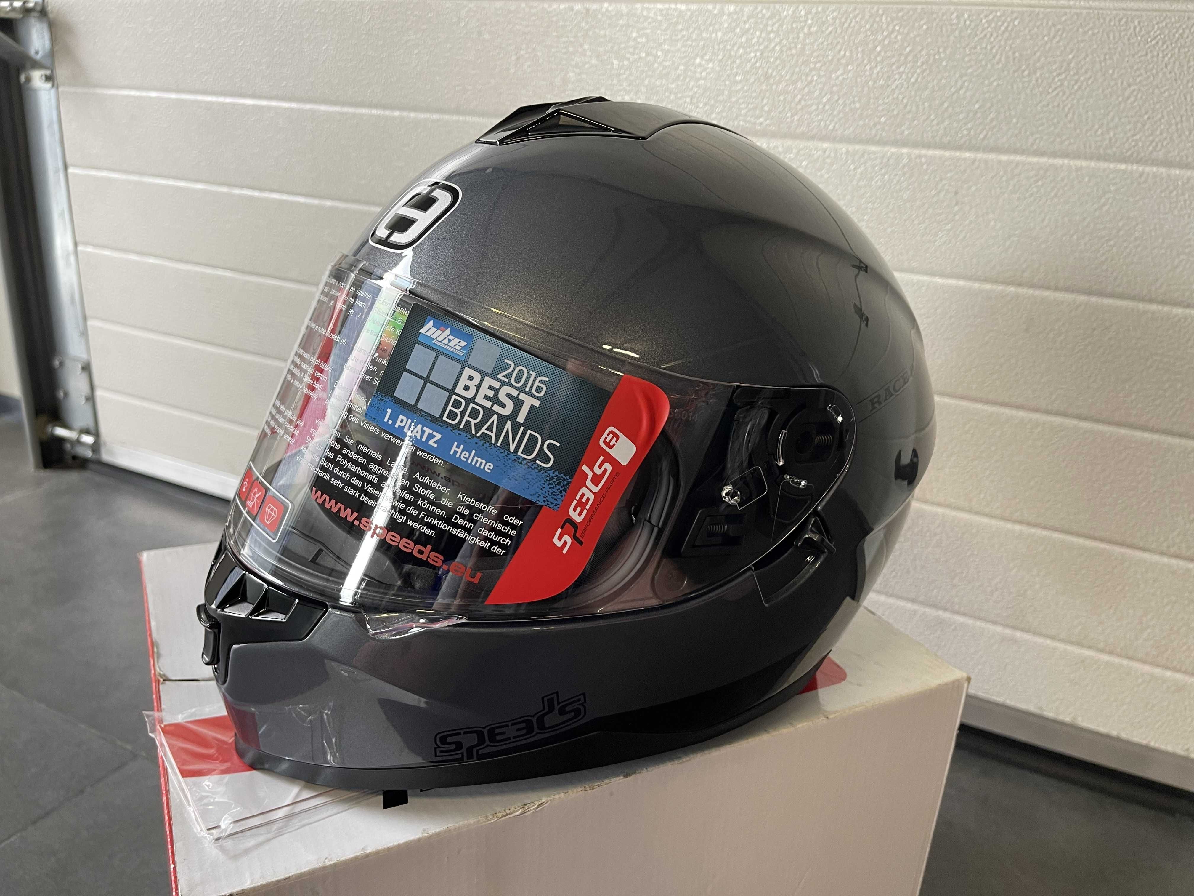 Nowy Kask Motocyklowy SPEED'S RACE II roz. XXL Titanium Uni Glossy