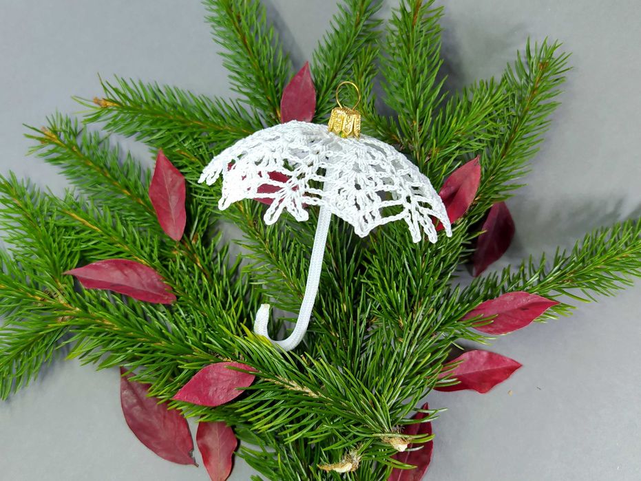 Ozdoby Choinkowe wykonane na Szydełku. Parasolki z zawieszką