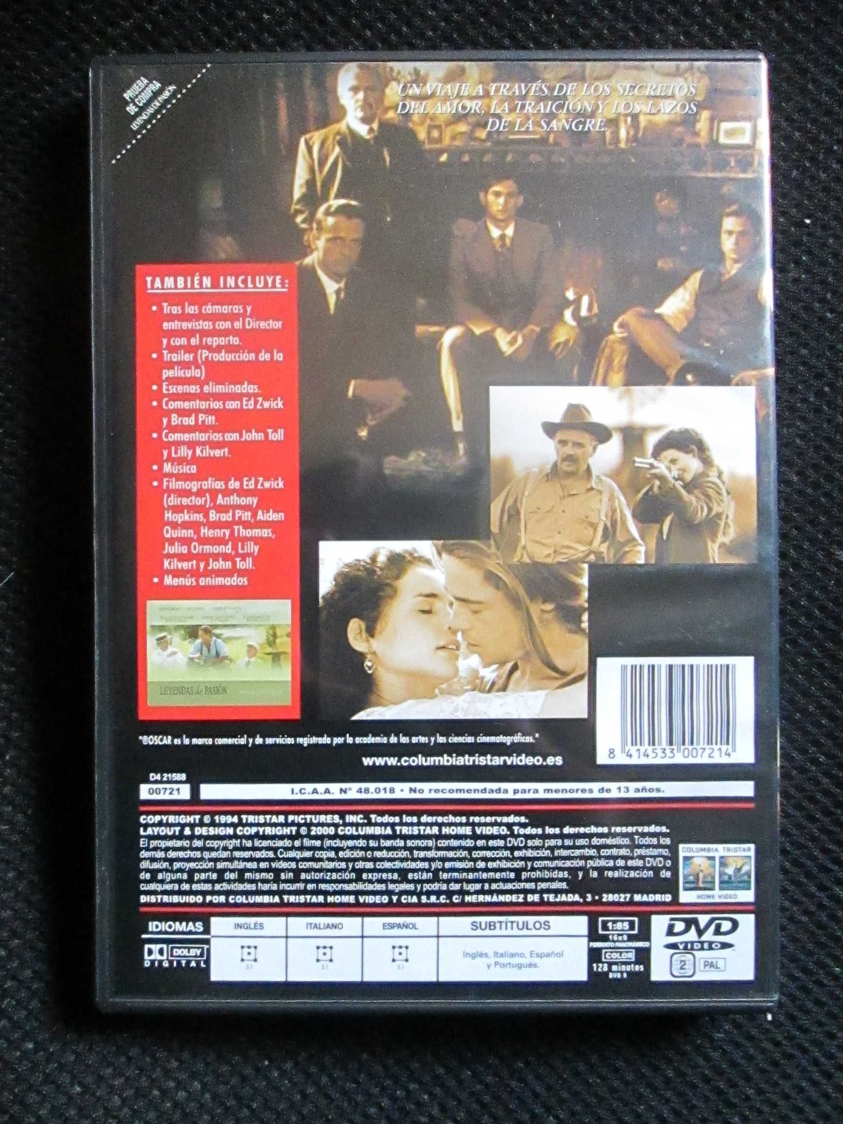 DVD Lendas de Paixão, com Julia Ormond, Brad Pitt, Anthony Hopkins