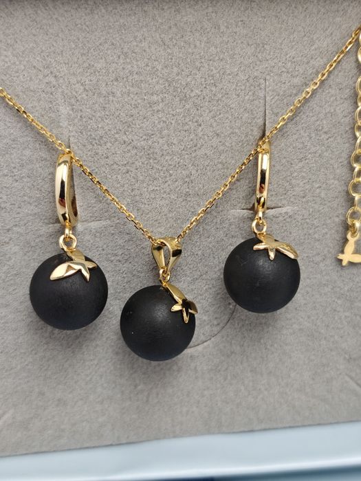 Komplet biżuterii Sadva srebro 925 z czarnym bursztynem