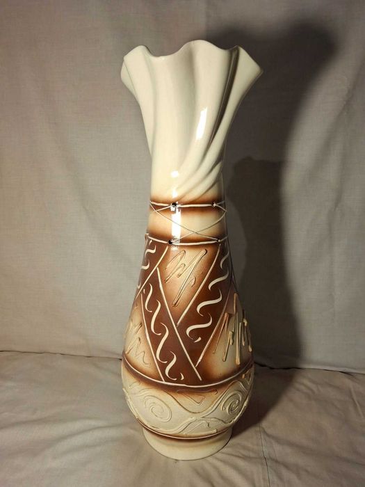 Нова керамічна підлогова ваза 65 см | Бежево-коричнева