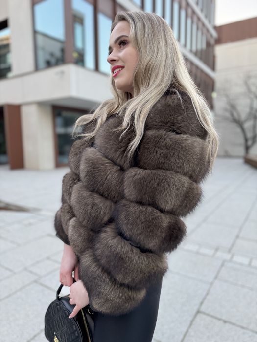 Futro brązowe z lisa xs/s GIAN MORI damskie zimowe nowe 2 w 1