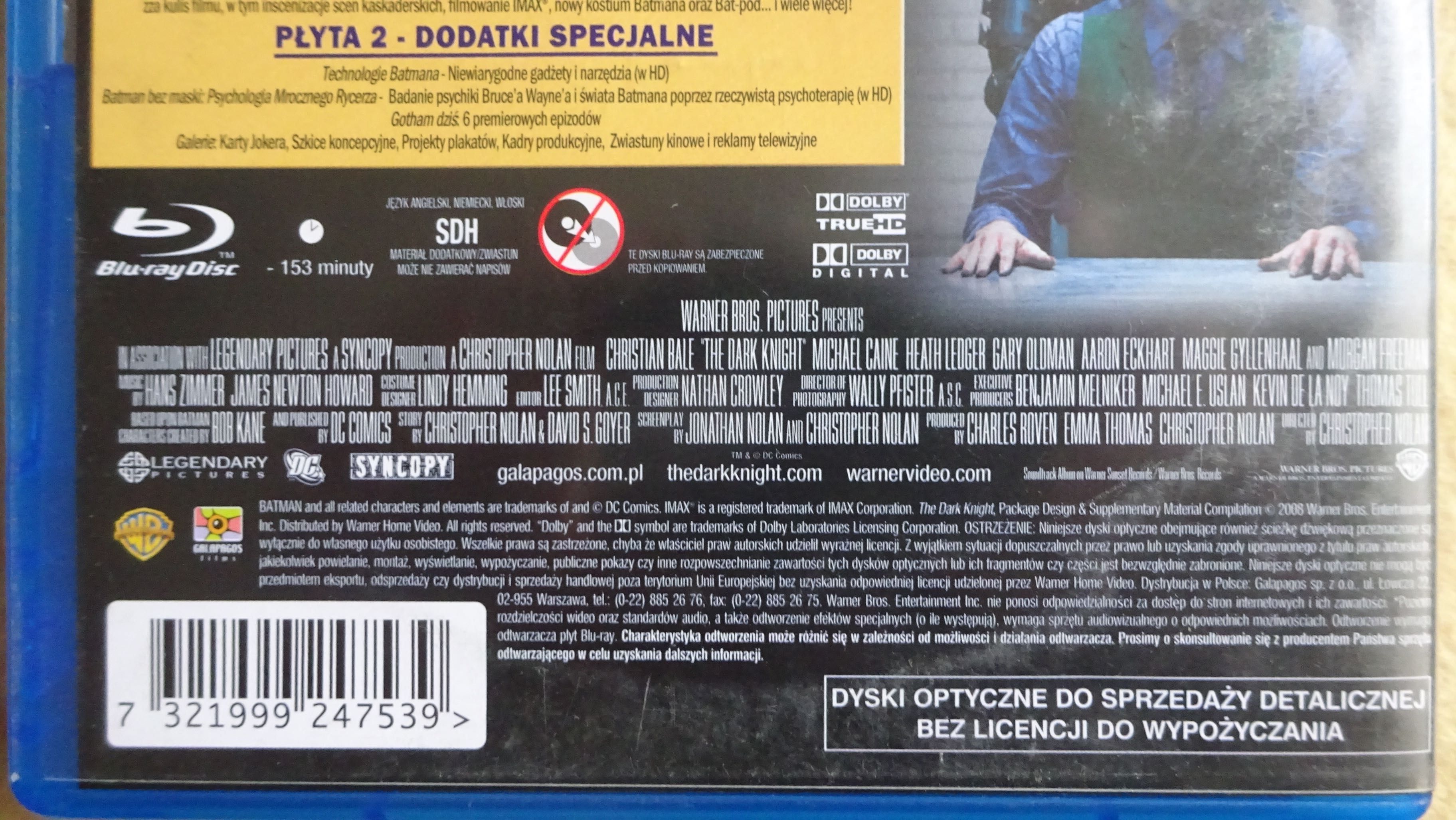 Blu-ray Mroczny Rycerz Batman Bale blu polskie audio napisy odb.os Wwa