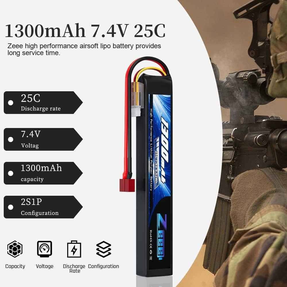 Bateria Akumulator Zeee 7,4V 25C 1300mAh Bateria karabinu Airsoft Guns