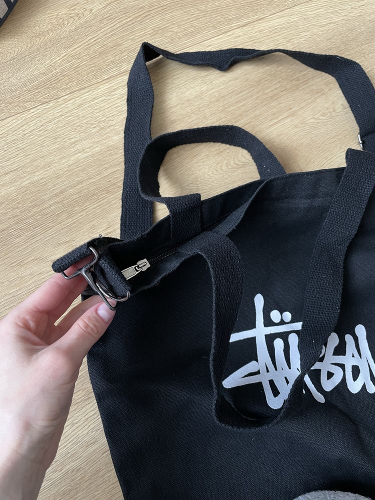 Шопер stussy чорний тканинний