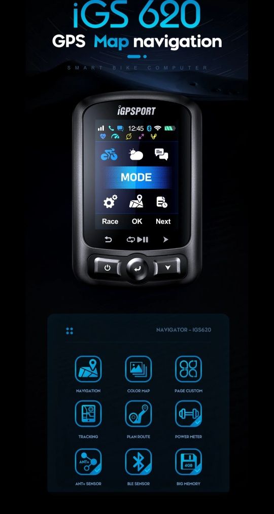 Велонавигатор IGS620 + защитное стекло + держатель