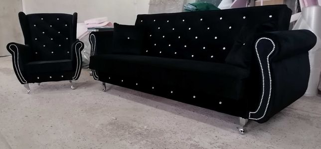 RATY komplet chesterfield zestaw wypoczynkowy sofa i fotel uszak