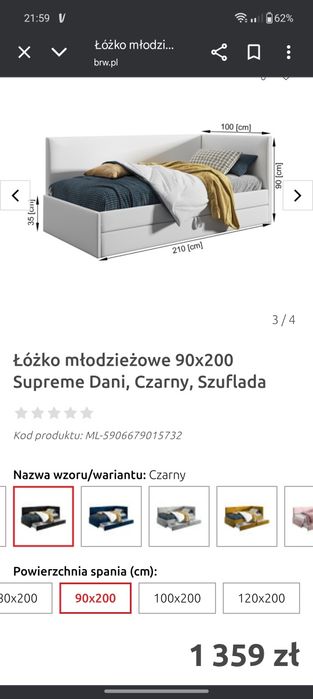 Łóżko młodzieżowe 90x200