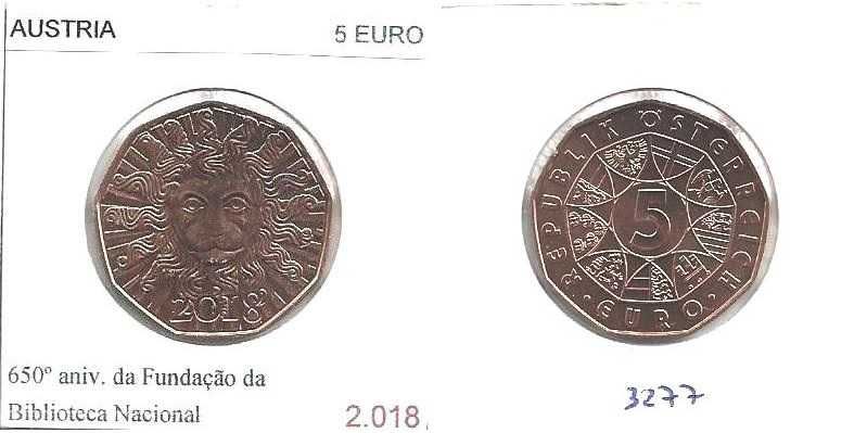 Áustria - - 5 Euros - 2018 - - Biblioteca Nacional Austríaca - - Moeda