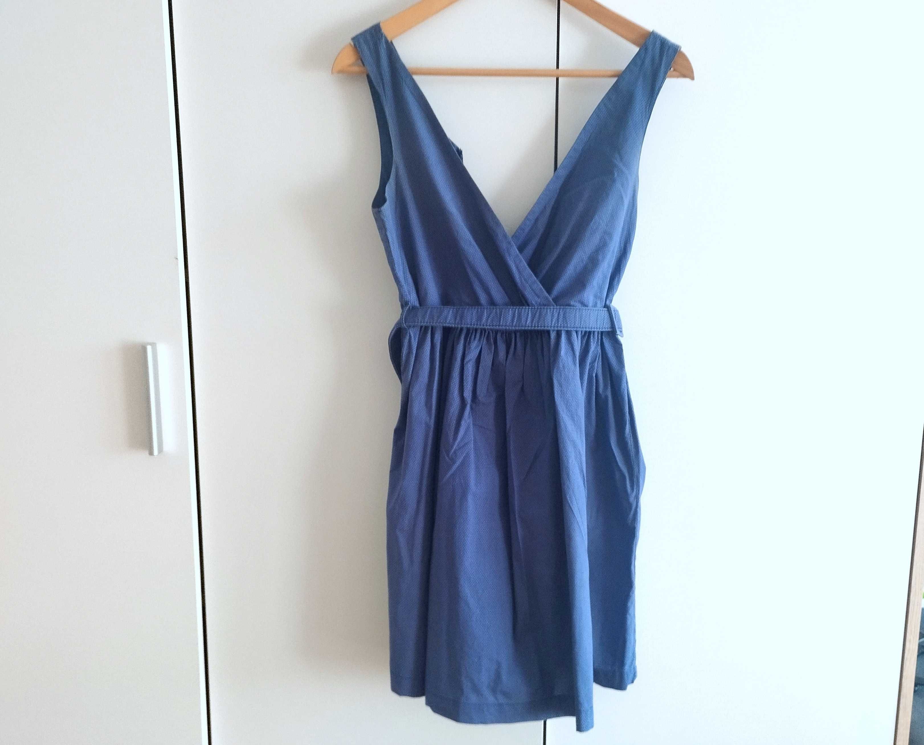 Sukienka Pull&Bear roz. M (38) niebieska w błękitne kropki z paskiem