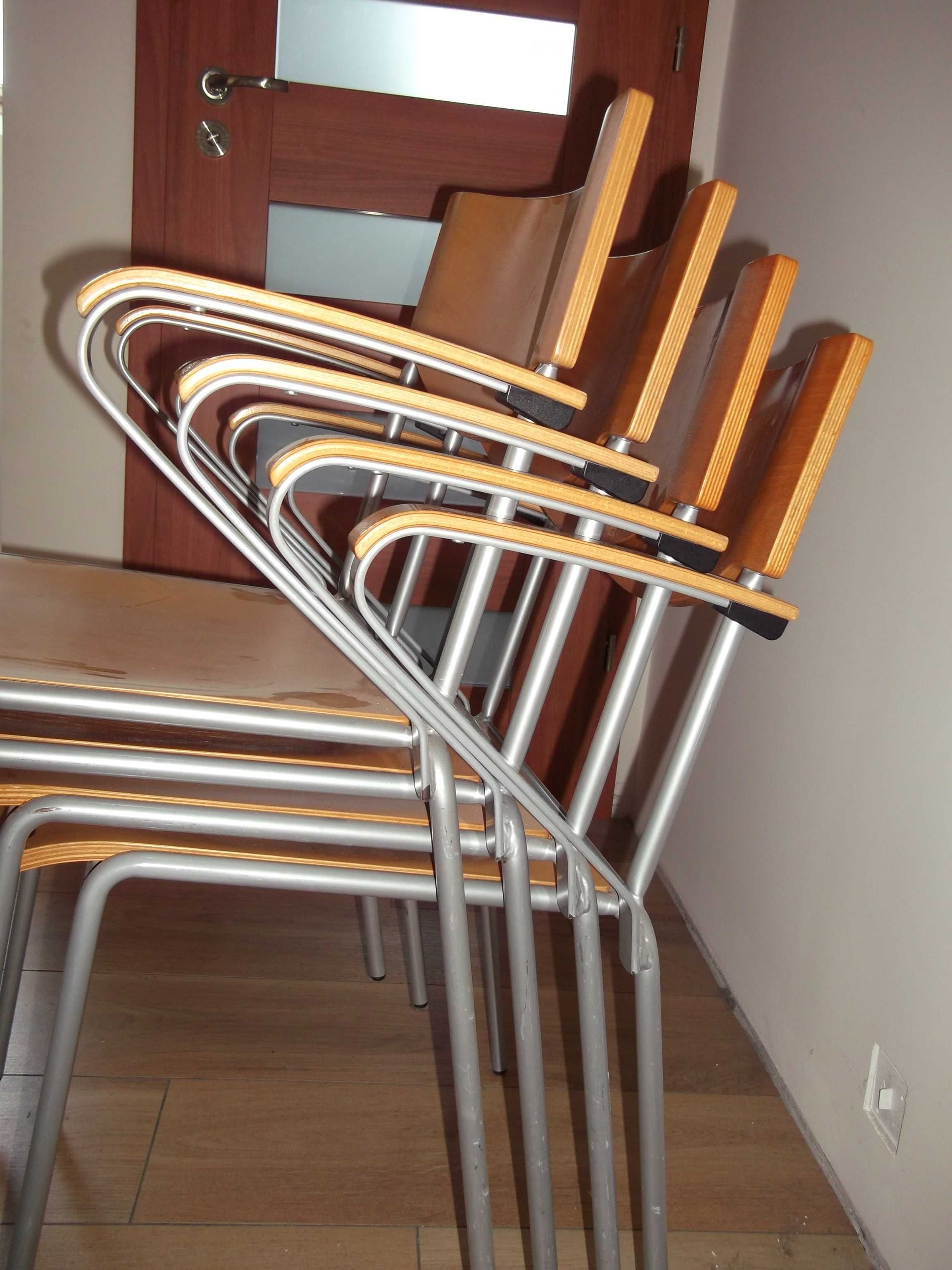 Krzesła z podłokietnikami metal + drewno 4 szt.
