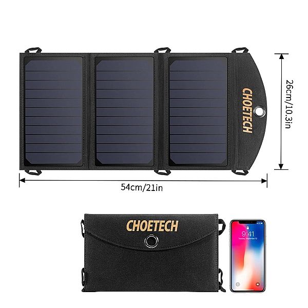 Choetech ładowarka solarna USB składana ładowarka słoneczna 19W 2x USB