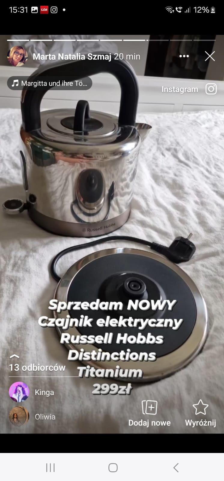 Czajnik elektryczny Russell Hobbs Distinction Titanium NOWYs