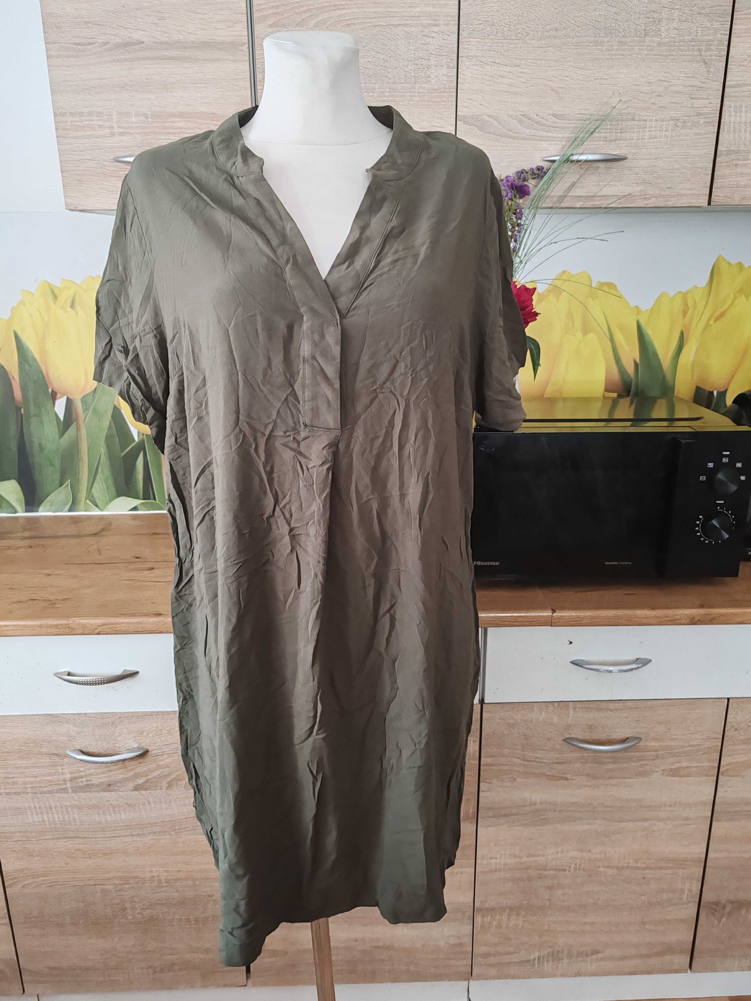 Wygodna sukienka khaki H&M rozmiar ok 46/48 wiskoza
