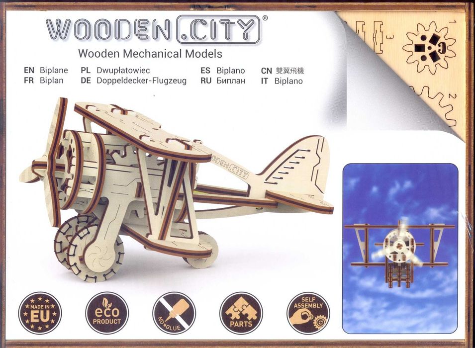 Modelo Avião Biplano c/ motor de elástico – novo na embalagem original