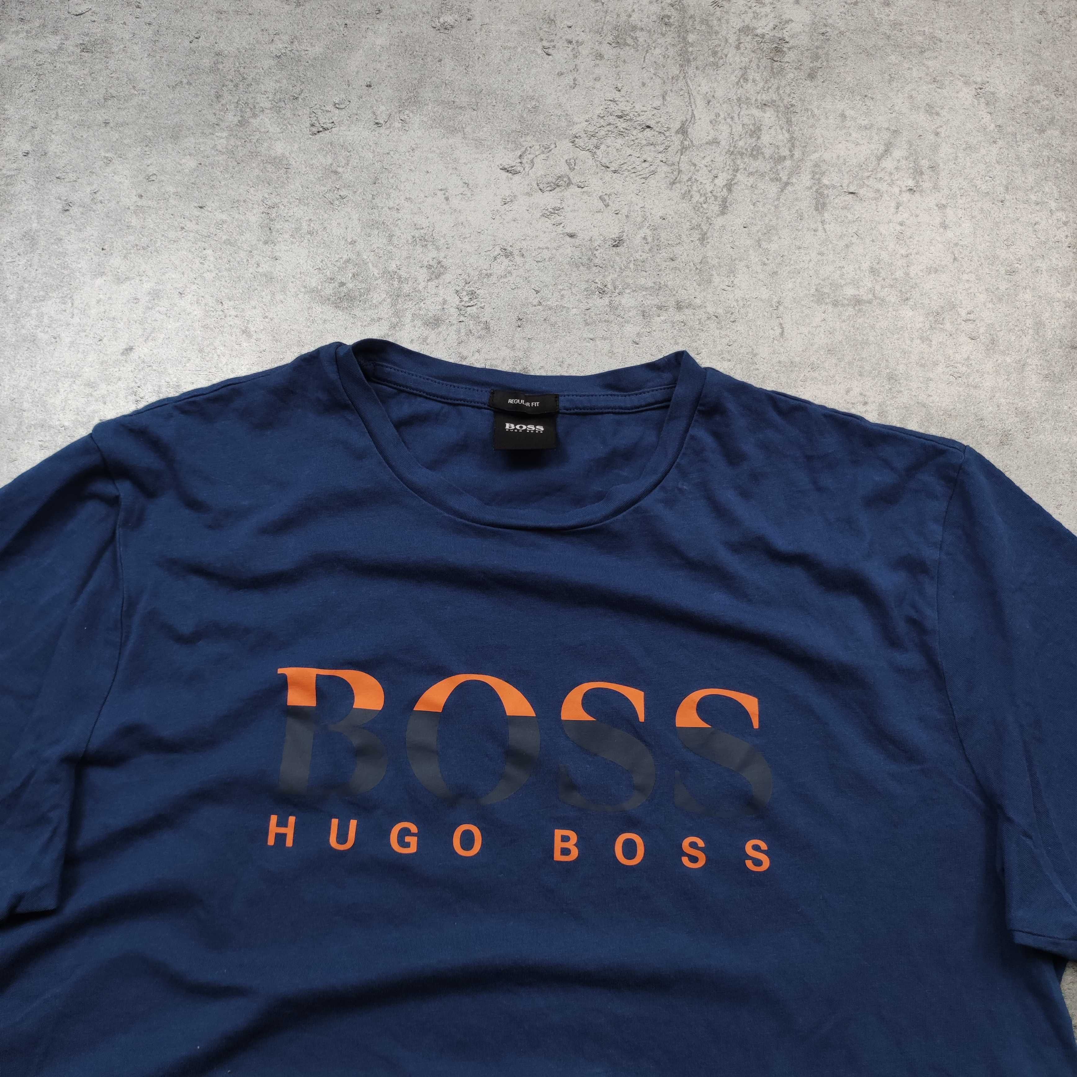 MĘSKA Koszulka Bawełna PREMIUM Hugo Boss Logo Nadruk Elegancka Orange