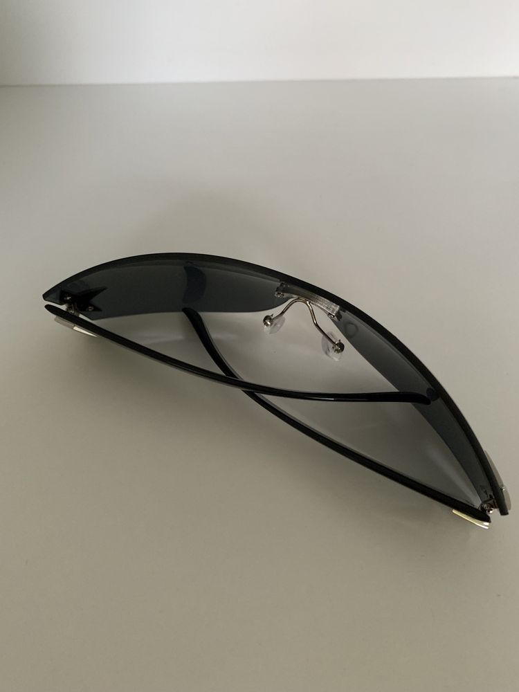 Nowe czarne okulary przeciwsłoneczne z srebrnymi gwiazdkami unisex y2k